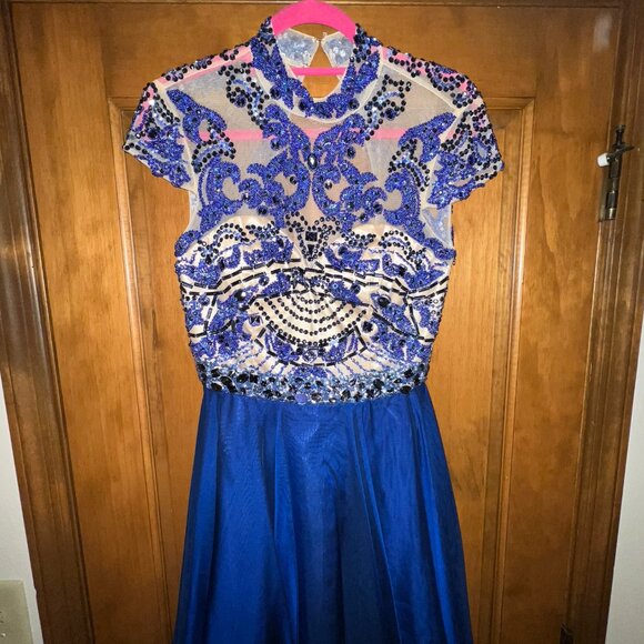 Sherri Hill Blue Cap Sleeve Cocktail Homecoming Dress - Picture 1 of 5